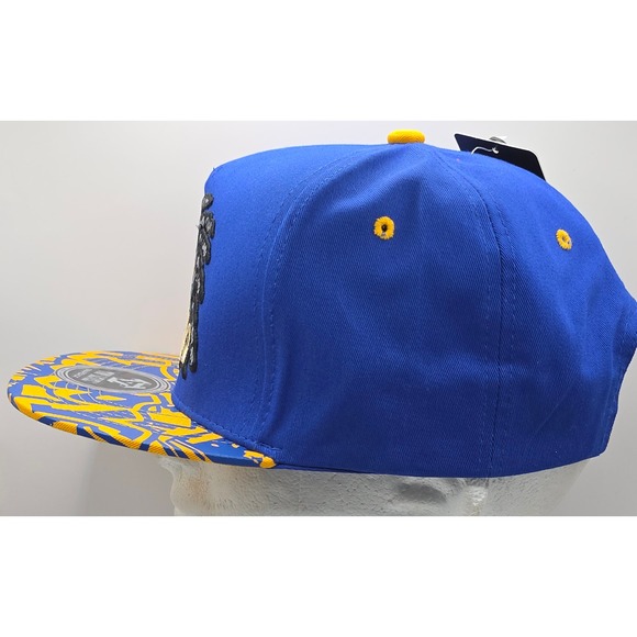 Top‎ Level Happy Snapback Hat Blue Yellow Sparkly Grill Hip Hop Baseball Cap NWT - Picture 2 of 13